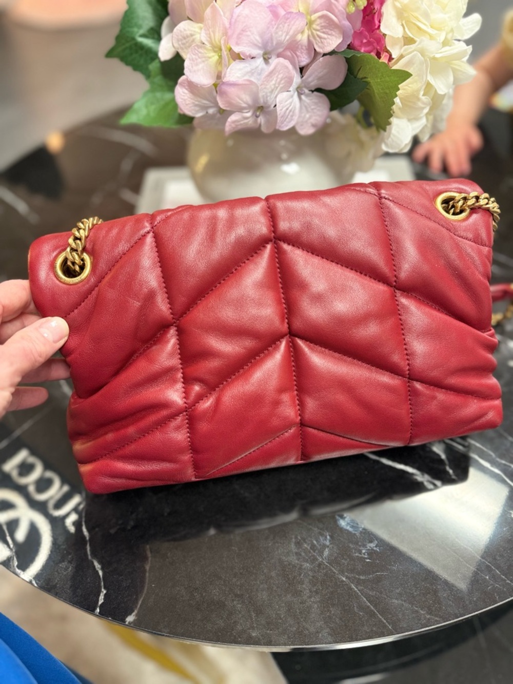 Saint Laurent Quilted Red Leather Shoulder Bag with Gold Chain - Picture 4 of 4